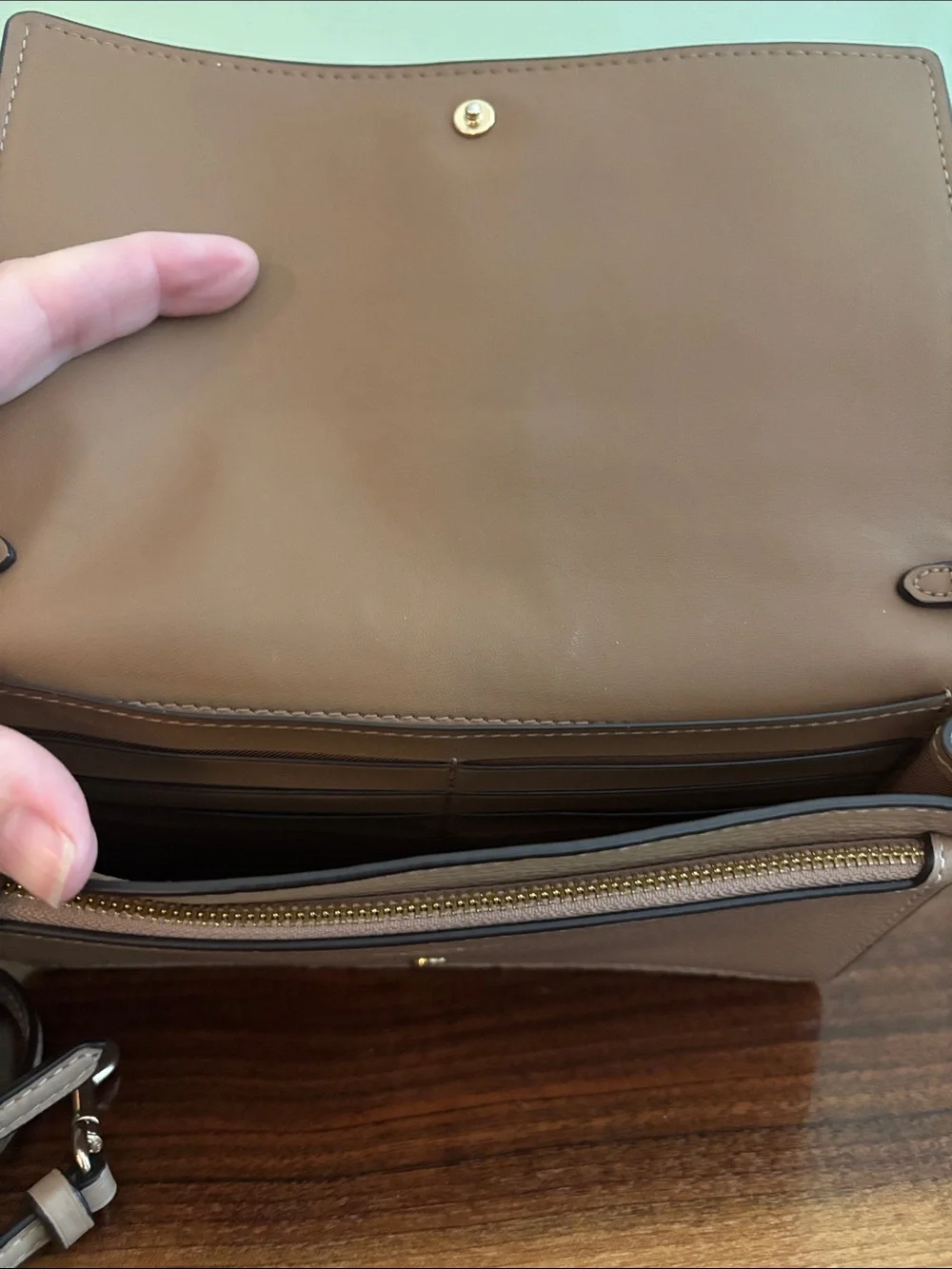 COACH beige Anna crossbody wallet